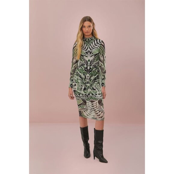 NWOT Farm Rio Lace Nature Tulle Midi Dress Long Sleeves Size S Multicolor - Picture 1 of 15